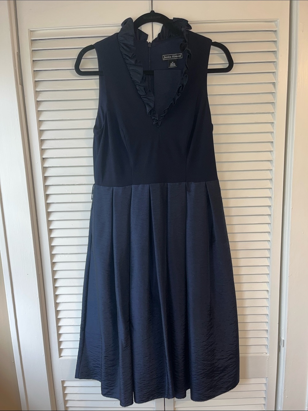 Jessica Howard Navy Sleeveless Ruffle V-Neck Fit-and-Flare Dress